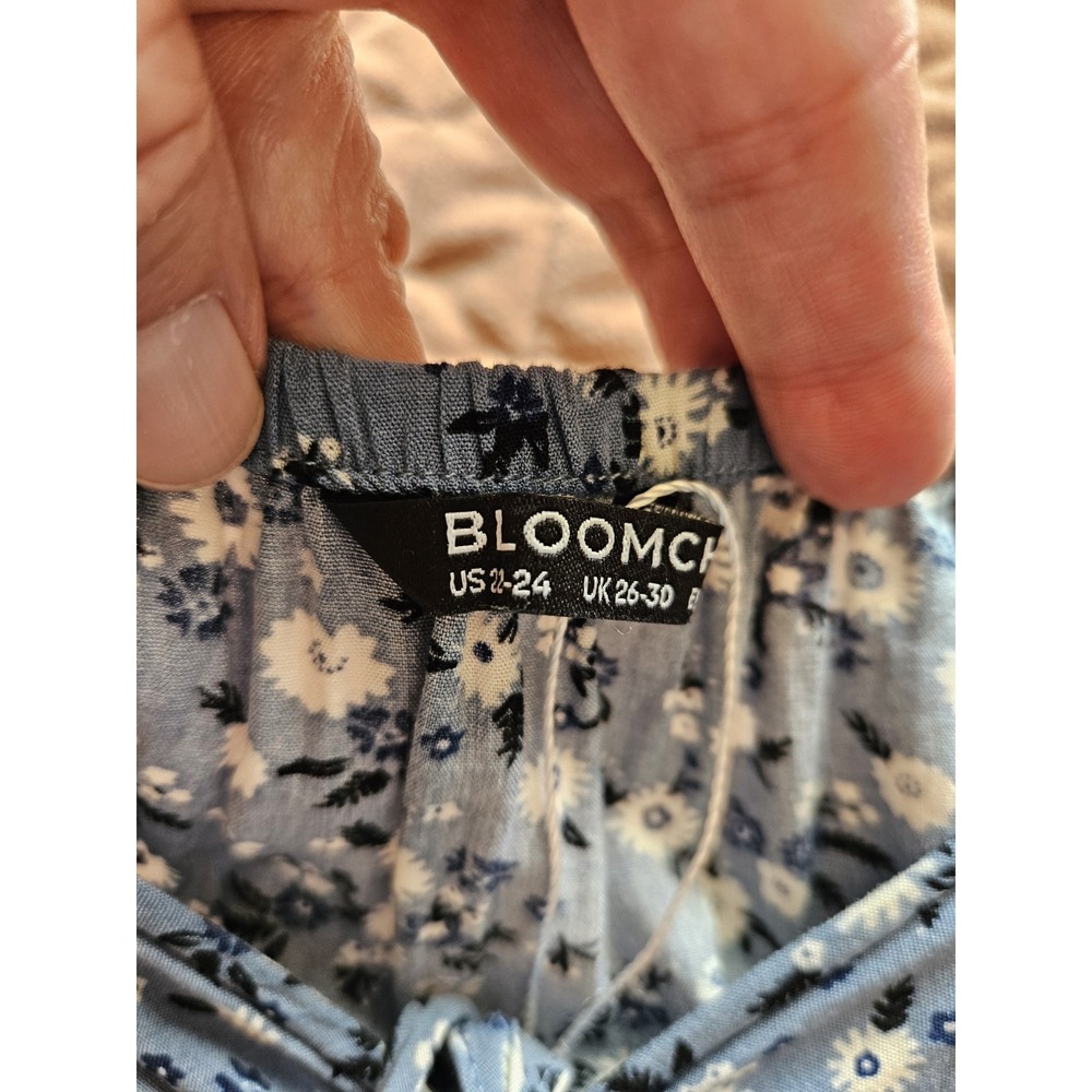 NWOT Bloomchic Blue Ditsy Floral SS Drawstring Neckline Midi Dress, Plus 3X - Picture 11 of 12